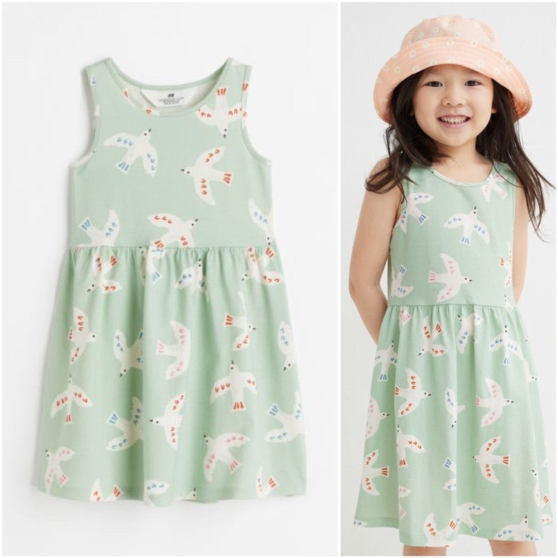 Girl's H&M Cotton Dress 6-7 Butterfly Summer Tank Green New w/ Tag Sleeveless