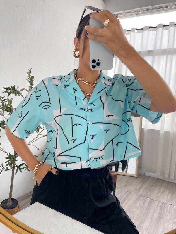 Abstract Button Front Blouse - BEAUTY BAR