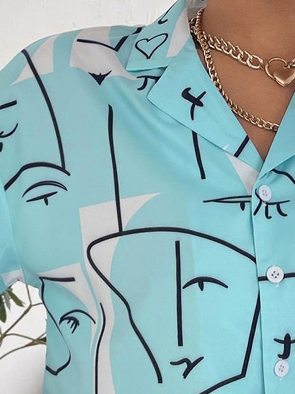 Abstract Button Front Blouse - BEAUTY BAR