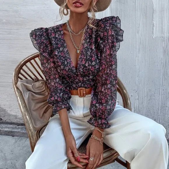 Blouse Fields of Flowers With Ruffle - BEAUTY BAR