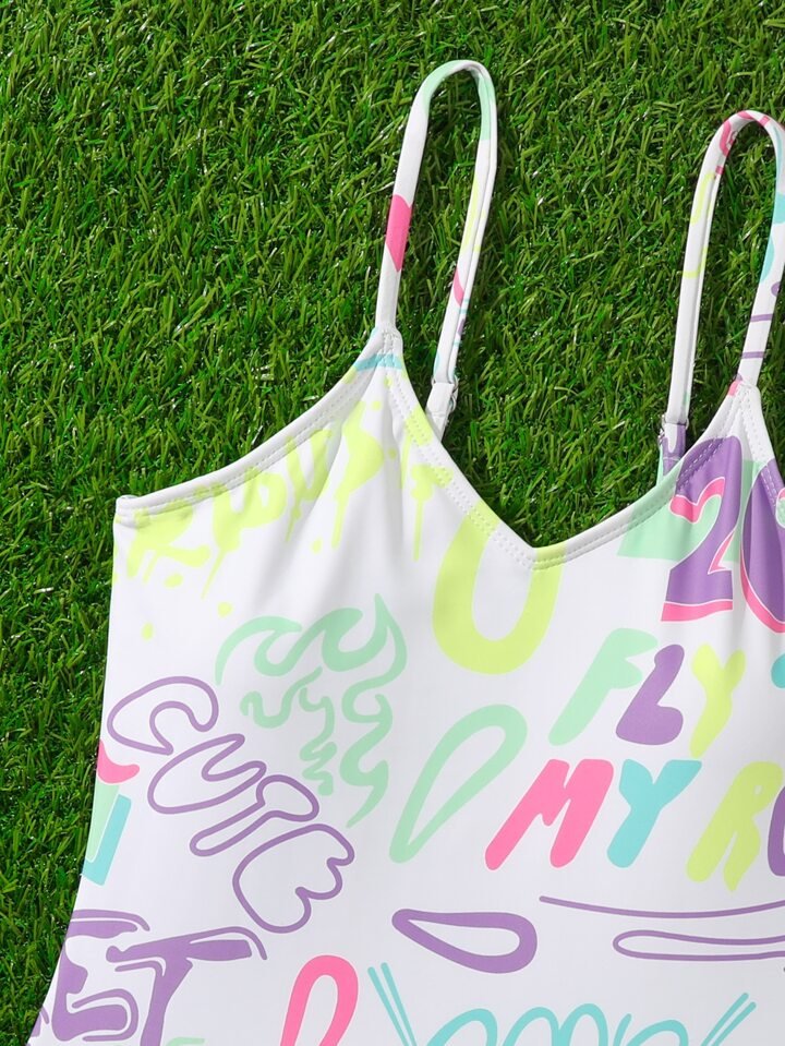 Crown & Letter Graphic One Piece Swimsuit White - BEAUTY BAR