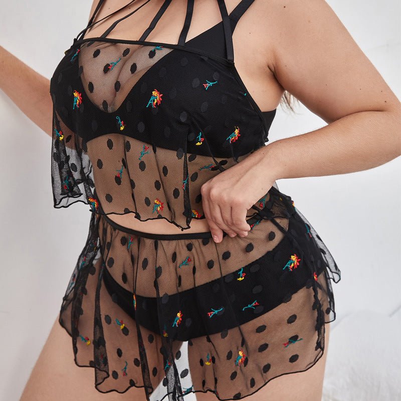 Dotted Embellished Chiffon Lingerie Set - BEAUTY BAR