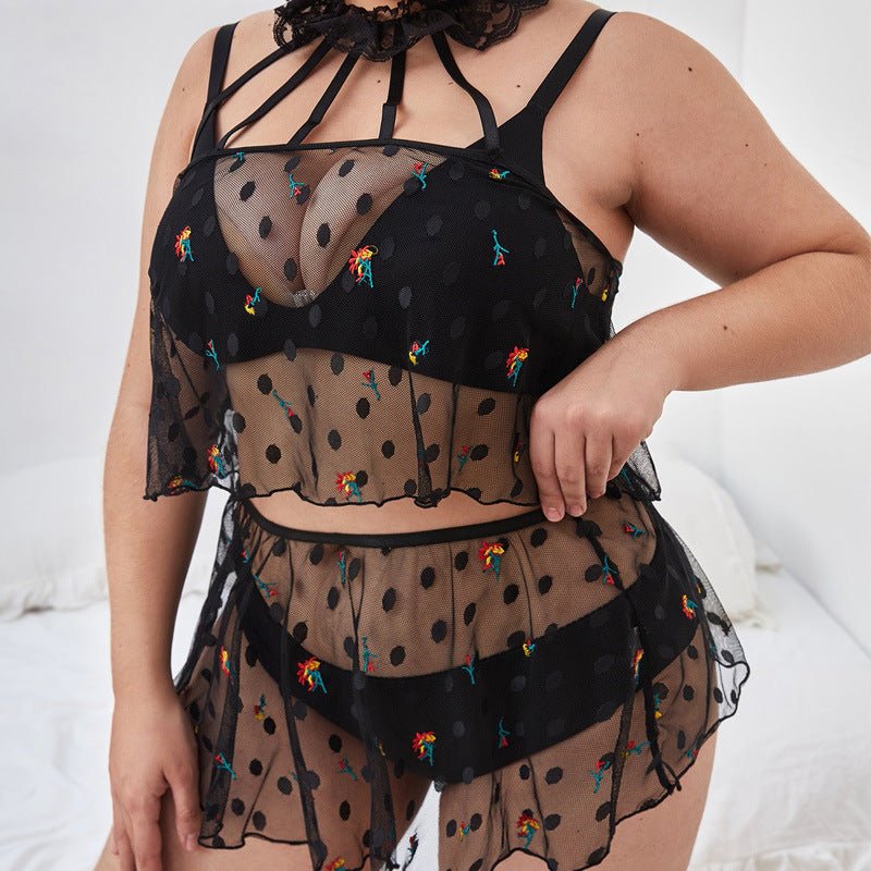 Dotted Embellished Chiffon Lingerie Set - BEAUTY BAR