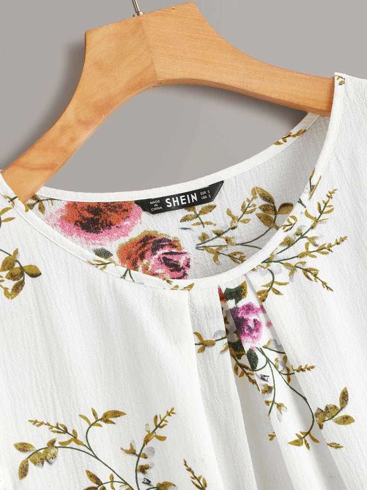 Floral Lace Short Sleeve Crinkle Top - BEAUTY BAR