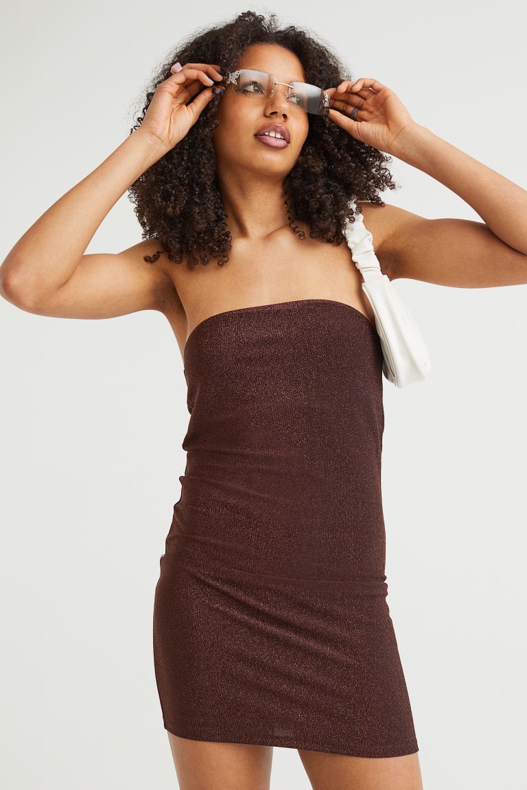H&M Bandeau Dress Dark Brown/Glitter - BEAUTY BAR