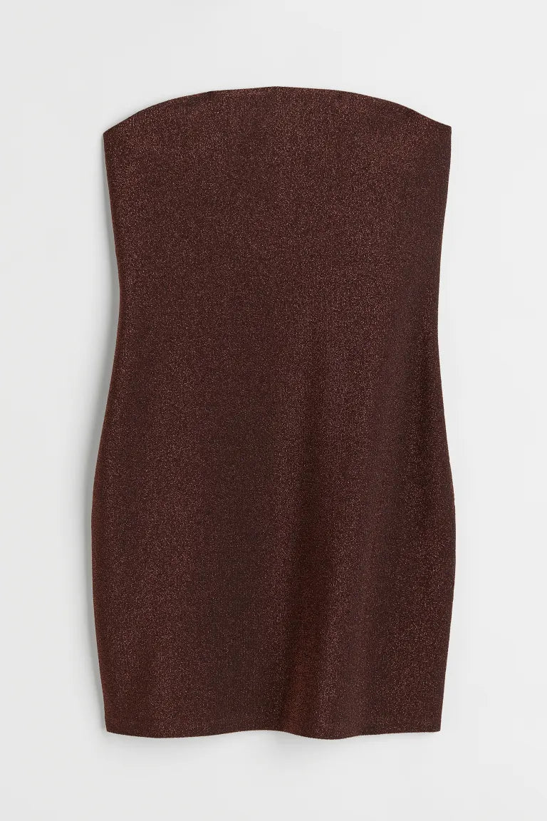 H&M Bandeau Dress Dark Brown/Glitter - BEAUTY BAR