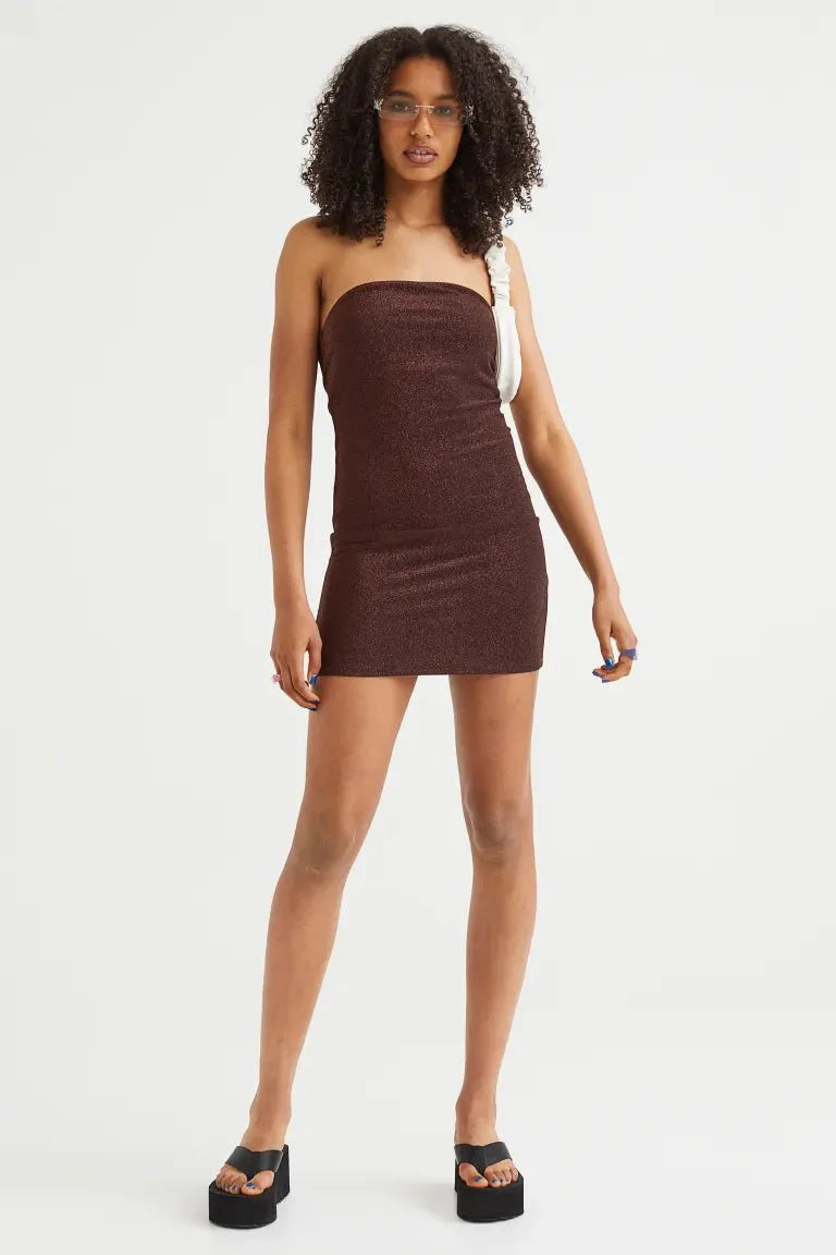 H&M Bandeau Dress Dark Brown/Glitter - BEAUTY BAR