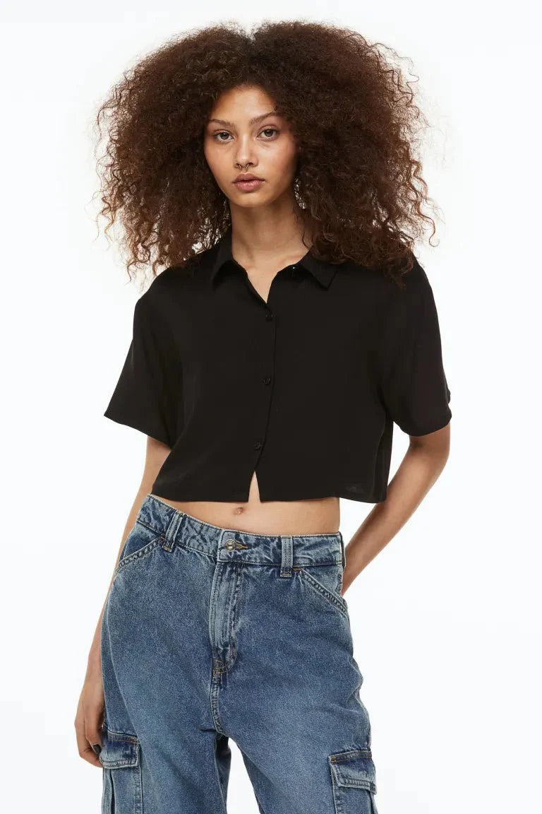 H&M Boxy Shirt Black - BEAUTY BAR