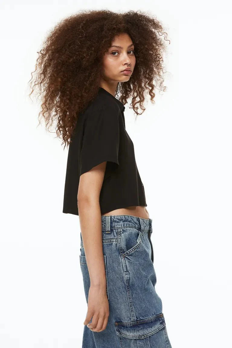 H&M Boxy Shirt Black - BEAUTY BAR