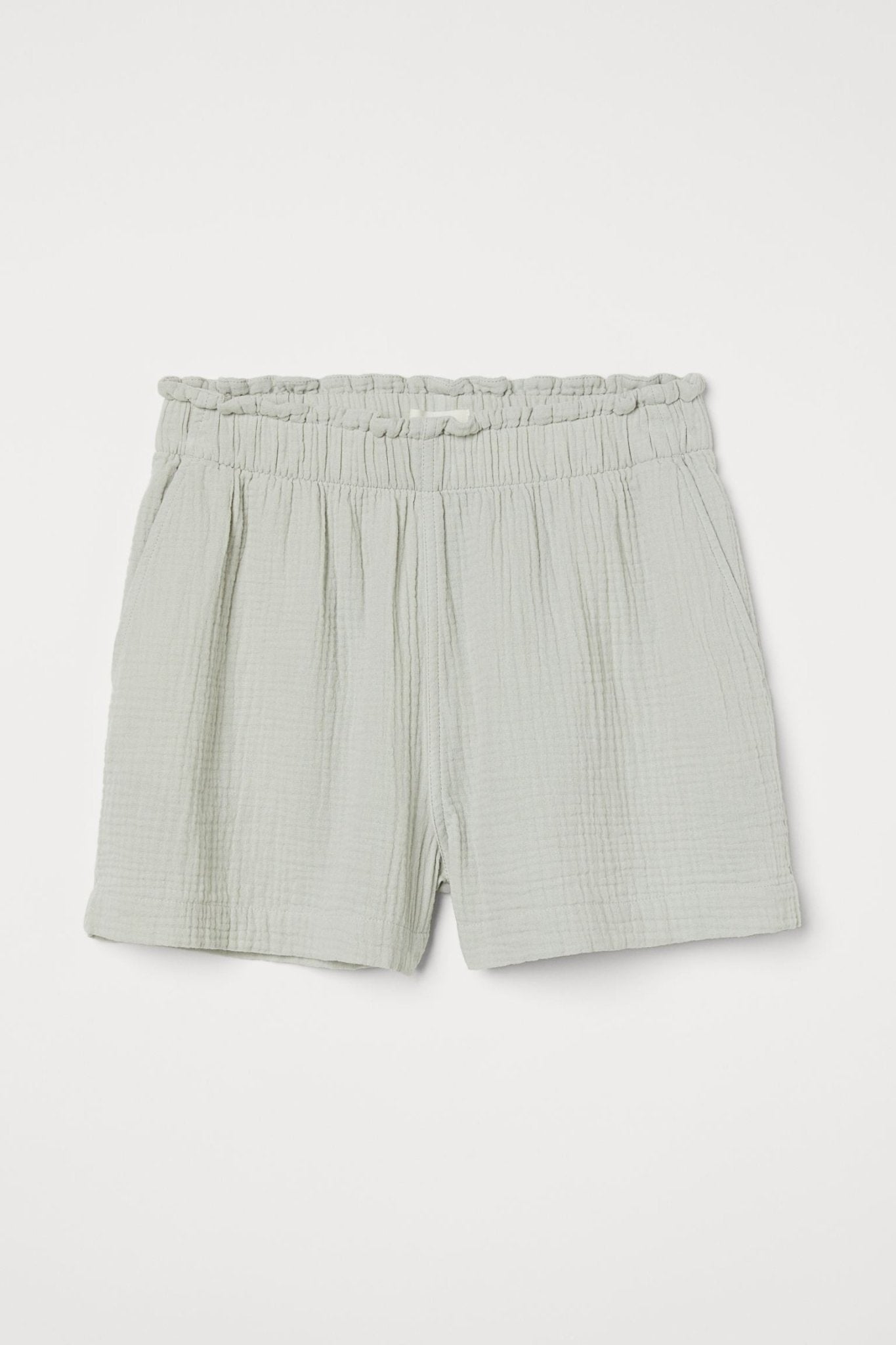 H&M Crinkled cotton shorts Light dusky green - BEAUTY BAR