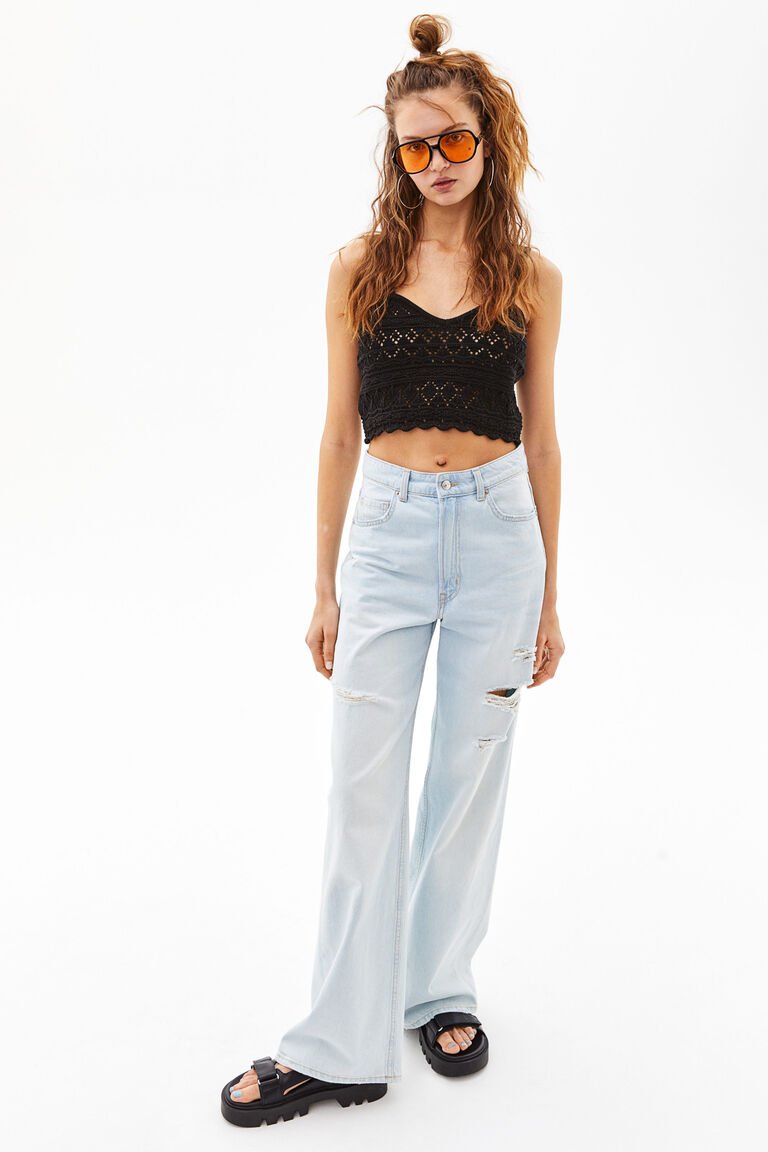 H&M Crochet-look Crop Top Black - BEAUTY BAR