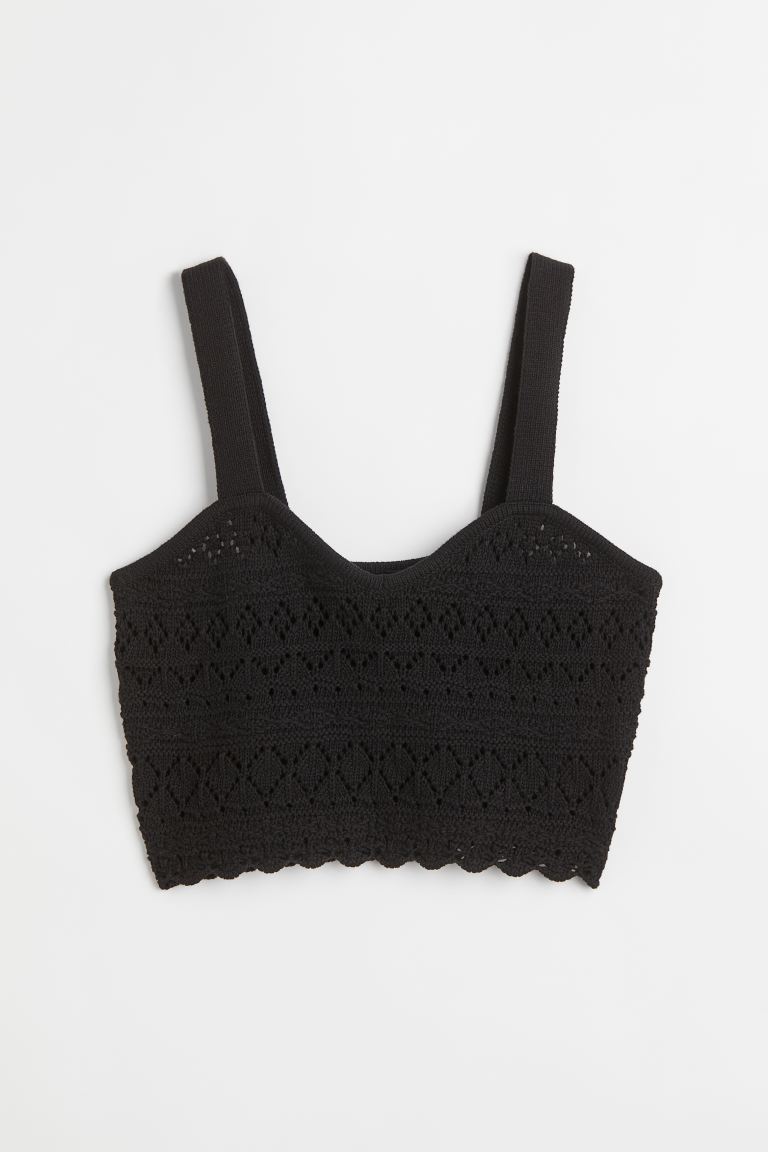 H&M Crochet-look Crop Top Black - BEAUTY BAR