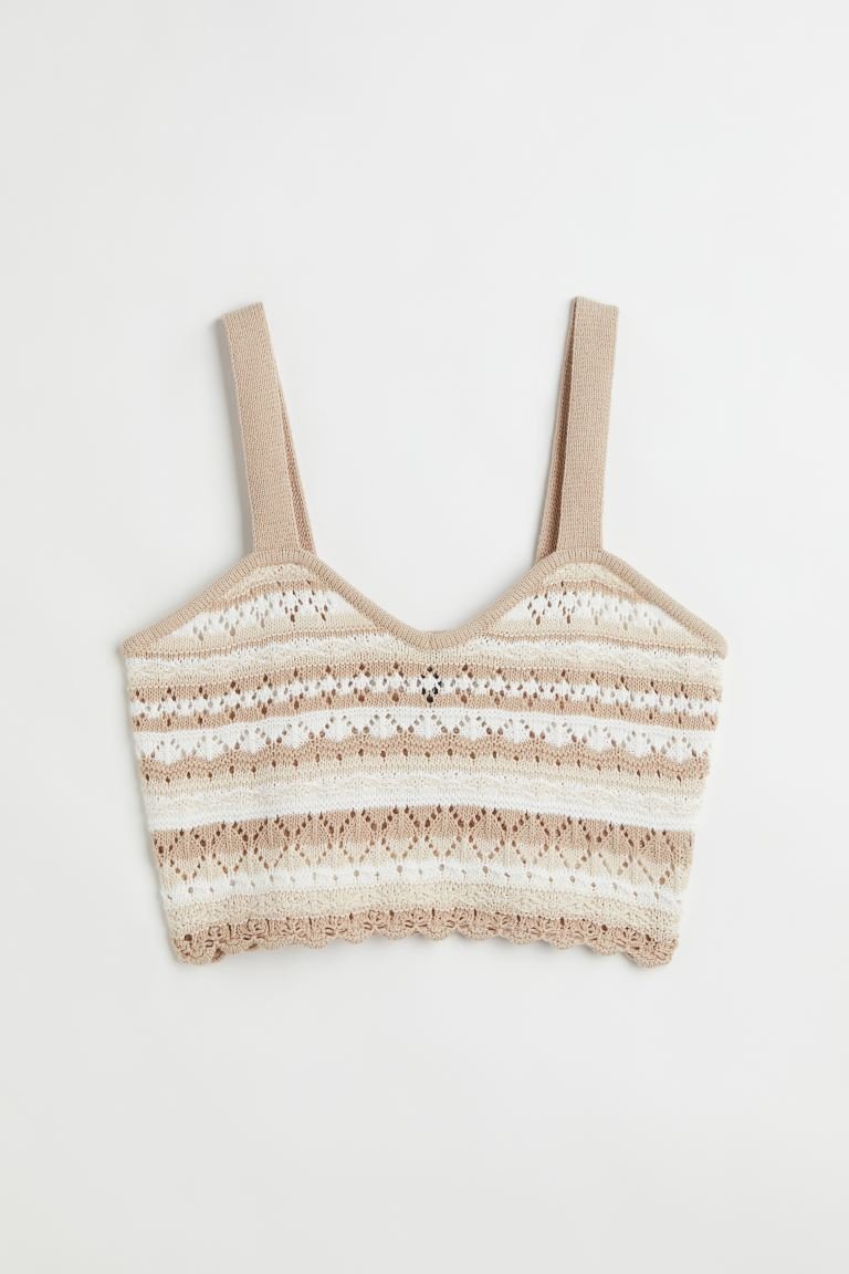 H&M Crochet-Look Crop Top Light Beige/White - BEAUTY BAR