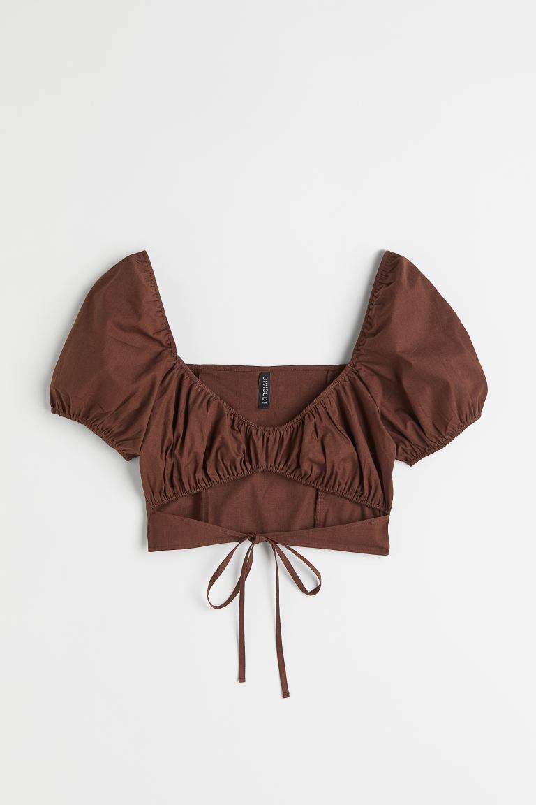 H&M Cropped Cut-Out Blouse Dark Brown - BEAUTY BAR