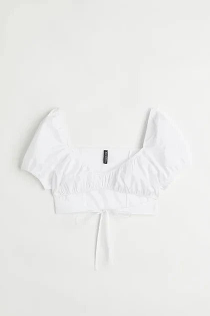 H&M Cropped Cut-Out Blouse White - BEAUTY BAR