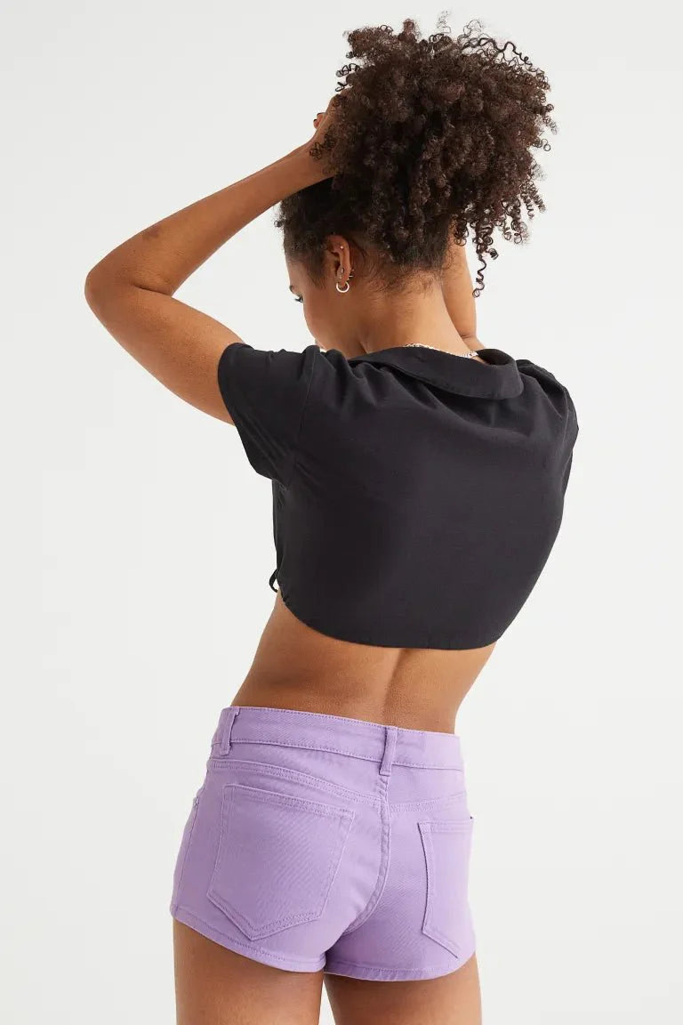 H&M Cropped Drawstring-Hem Blouse Black - BEAUTY BAR