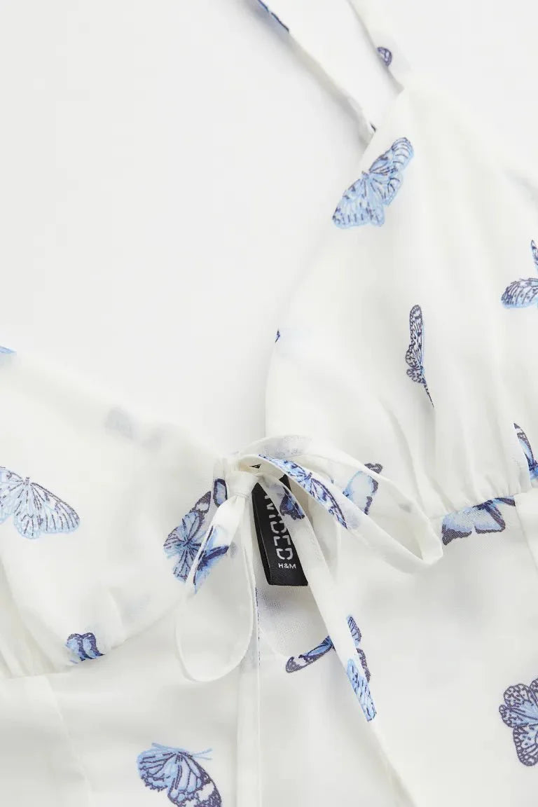 H&M Cut-Out-Detail Chiffon Dress White-Butterflies - BEAUTY BAR