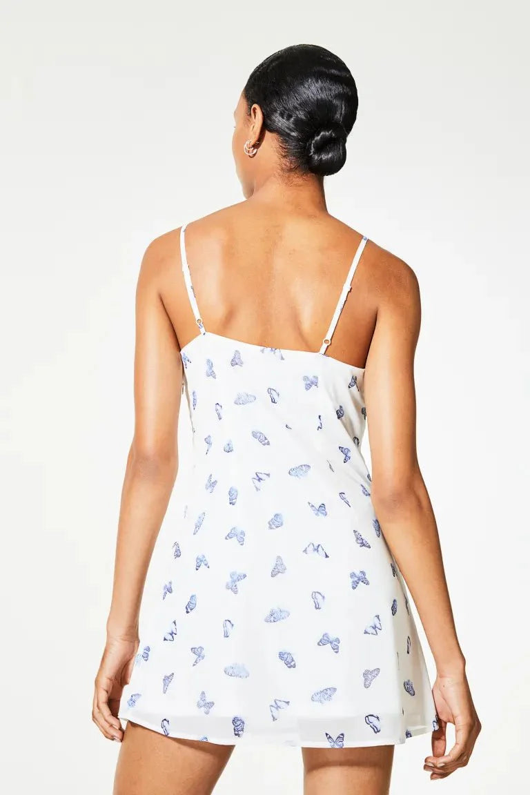 H&M Cut-Out-Detail Chiffon Dress White-Butterflies - BEAUTY BAR