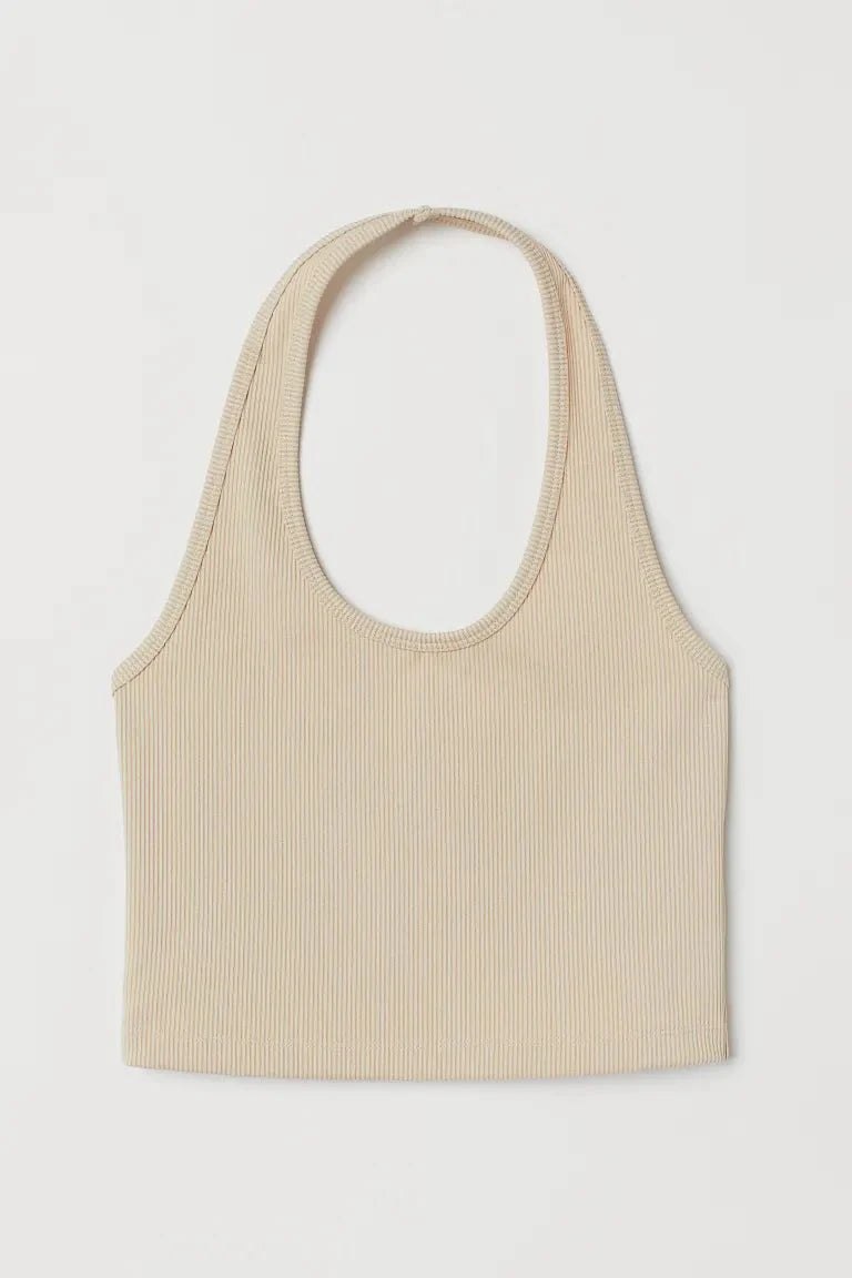 H&M Halterneck Cropped Top Light Beige - BEAUTY BAR