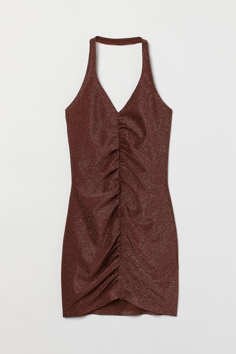 H&M Halterneck Dress Dark Brown/Glittery - BEAUTY BAR