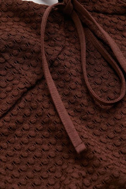H&M Knitted Tie-Detail Top Dark Brown - BEAUTY BAR
