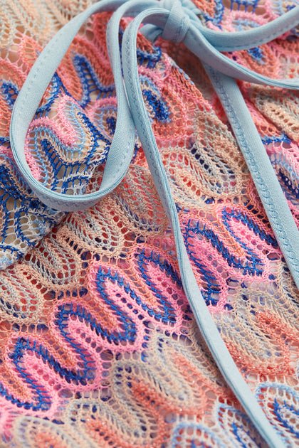H&M Knitted tie-detail top Light pink/Patterned - BEAUTY BAR