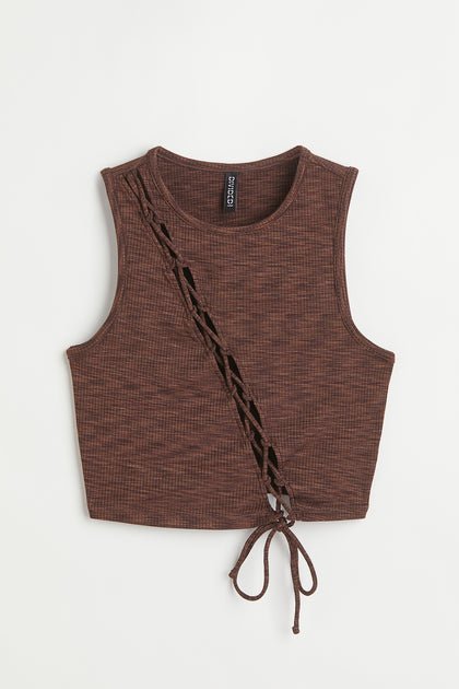 H&M Lacing-Detail Cut-Out Top Dark Brown - BEAUTY BAR