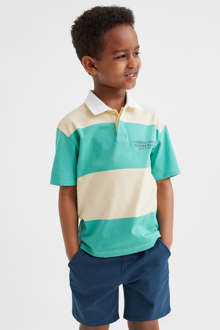 H&M Off White-Blue Oversized Cotton Rugby Shirt - BEAUTY BAR