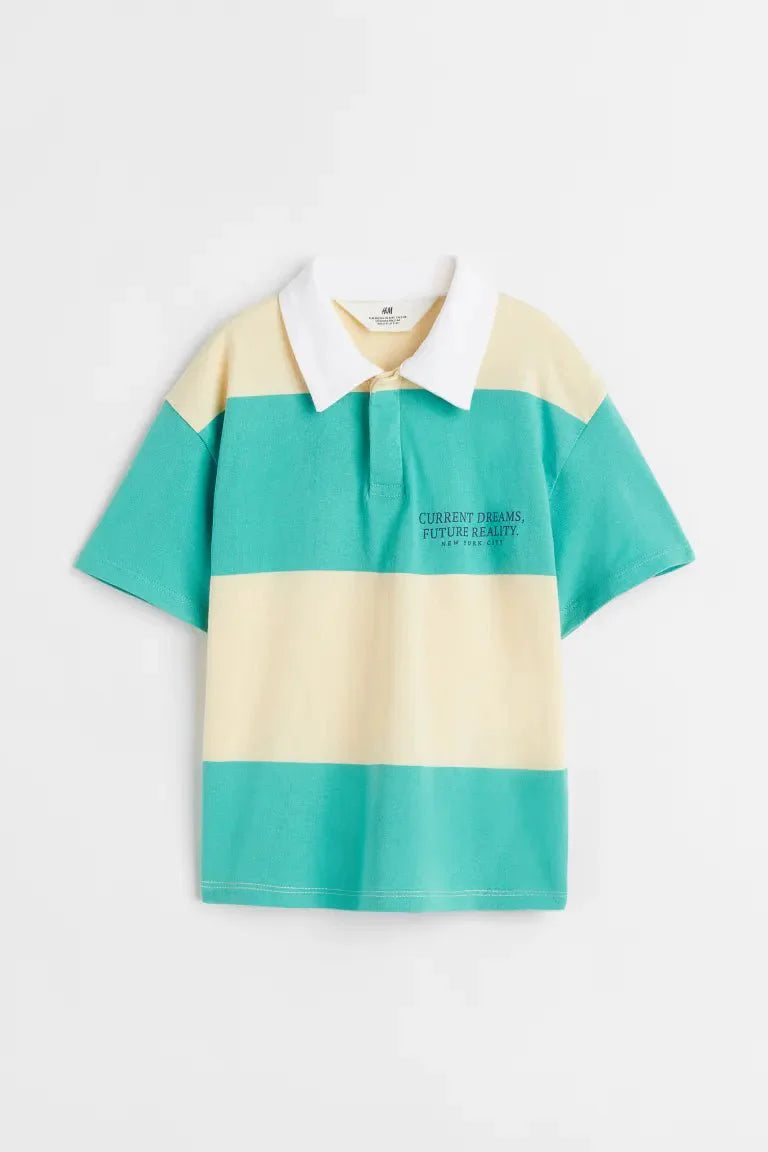 H&M Off White-Blue Oversized Cotton Rugby Shirt - BEAUTY BAR