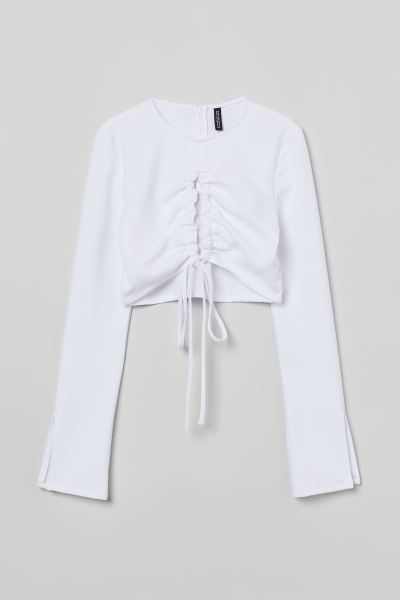 H&M Pleated Crop Blouse White - BEAUTY BAR