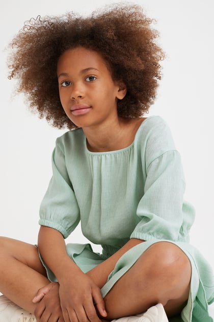 H&M Puff-Sleeved Top Light Green - BEAUTY BAR