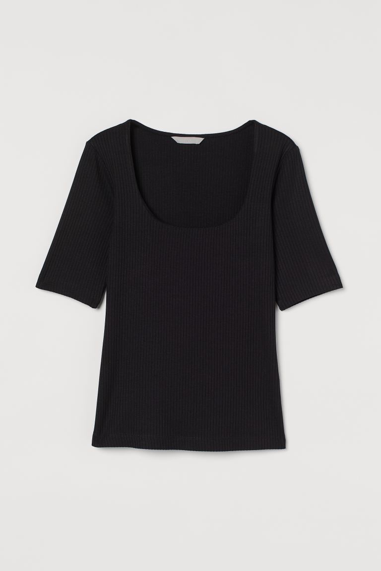 H&M Rib-Knit Top Black - BEAUTY BAR