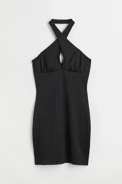 H&M Ribbed Halterneck Dress Black - BEAUTY BAR