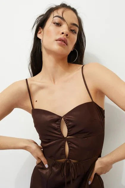 H&M Satin Dress Dark Brown - BEAUTY BAR