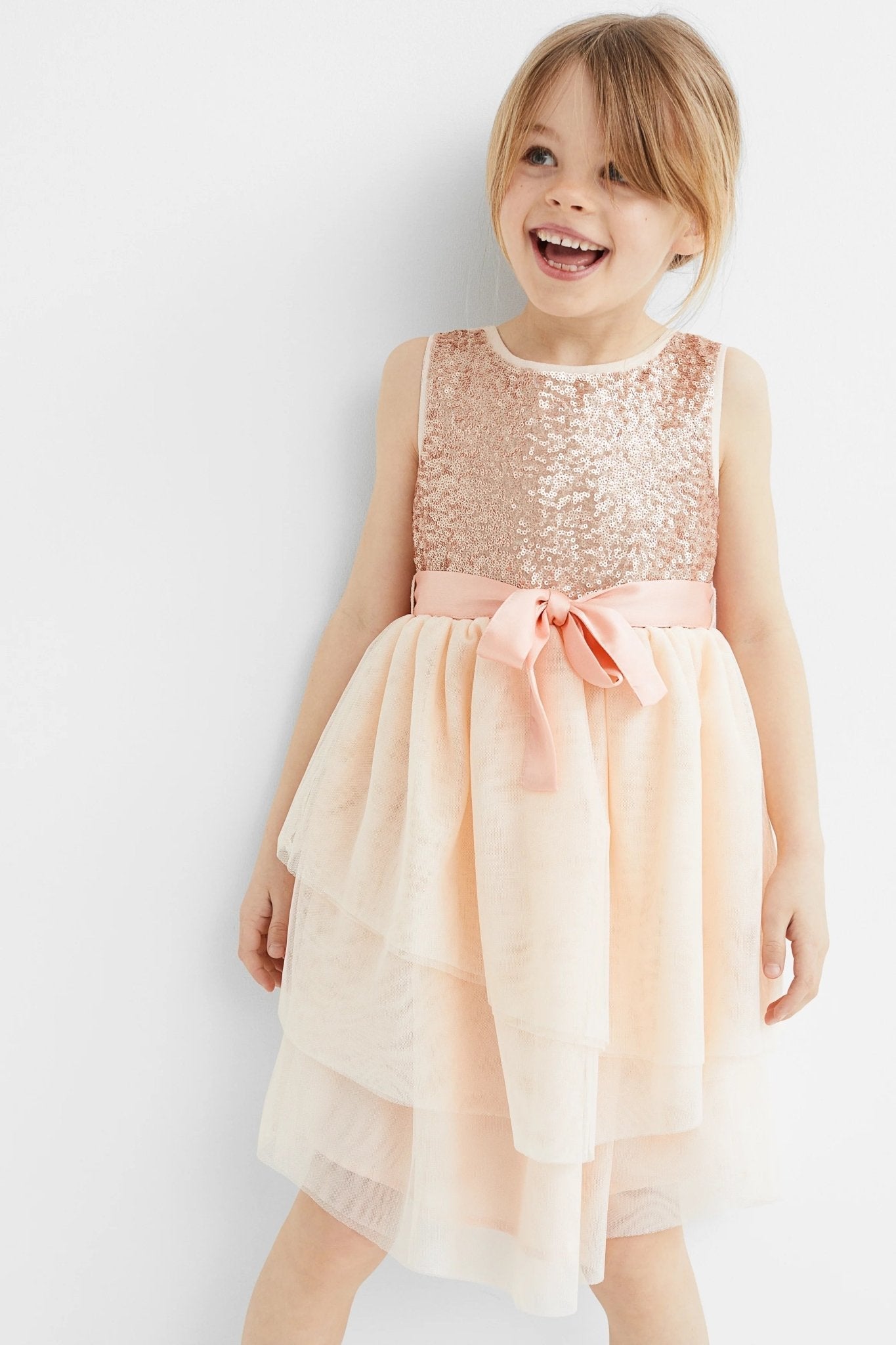 H&M Sequined Tulle Dress Apricot - BEAUTY BAR