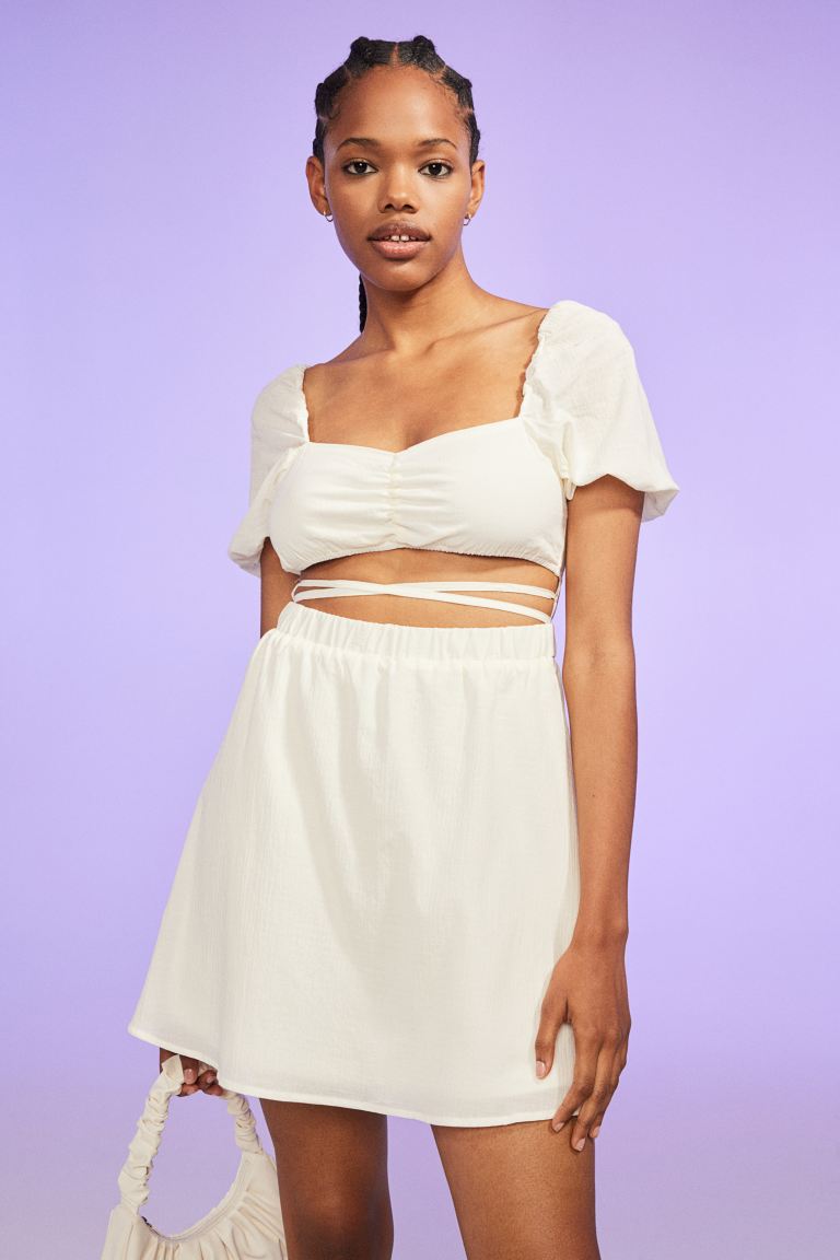 H&M Two-Piece Tie-Detail Dress Cream - BEAUTY BAR