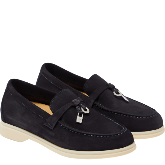 Loro Piana Summer Charms Walk Suede Black Loafers