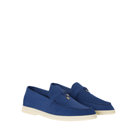 Loro Piana Summer Charms Walk Suede Blue Loafers