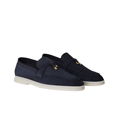 Loro Piana Summer Charms Walk Suede Dark Blue Loafers