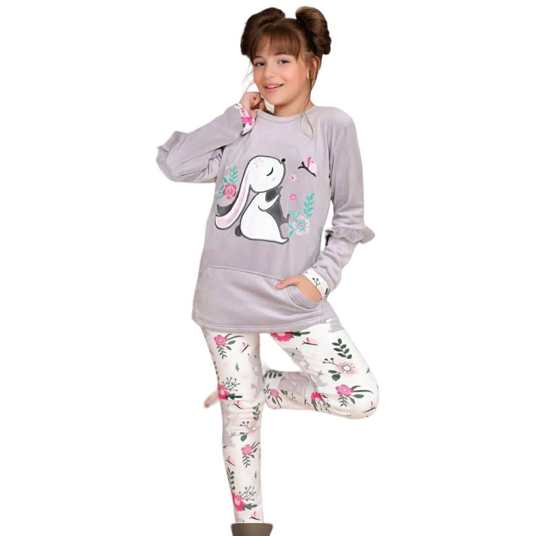 Plush Pajamas Children With A Rabbit Drawing