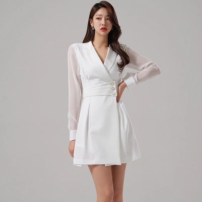 Women's White Temperament Fashion Elegant Casual Comfortable Slim Waist Dress