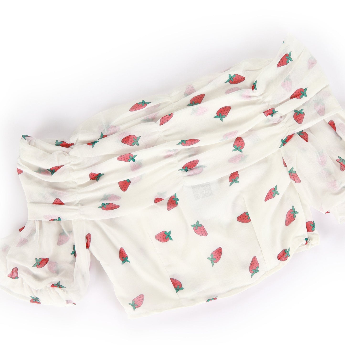 White Chiffon Blouse With Strawberry Print - BEAUTY BAR