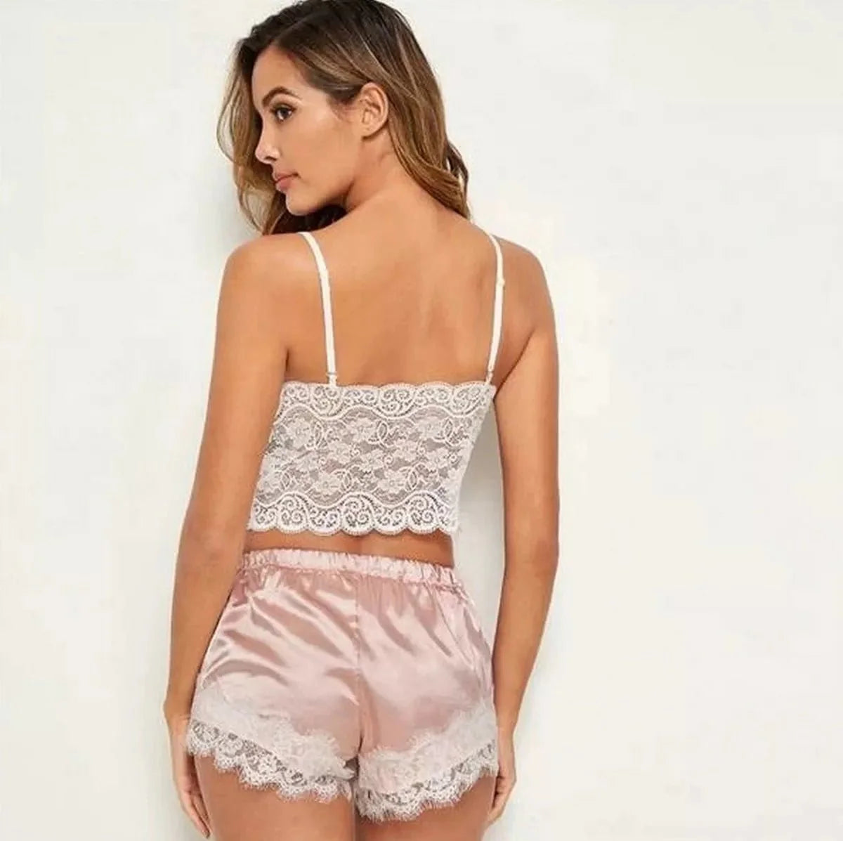 Women Sleepwear 4pcs Floral Lace Trim Satin - BEAUTY BAR