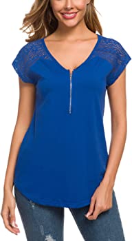 Women's Casual Short Sleeve V-Neck Summer Lace Blouse - BEAUTY BAR