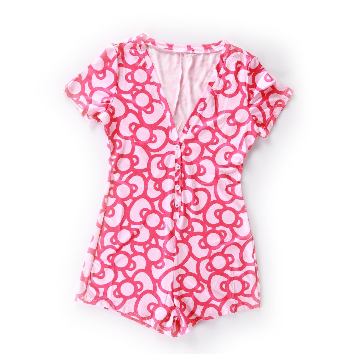 Women's Short Sleeve V Neck Sleep Romper - BEAUTY BAR
