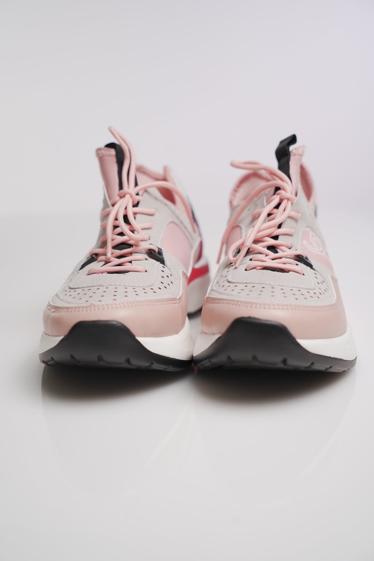 Chanel Nylon Lambskin Suede Calfskin CC Sneakers Pink