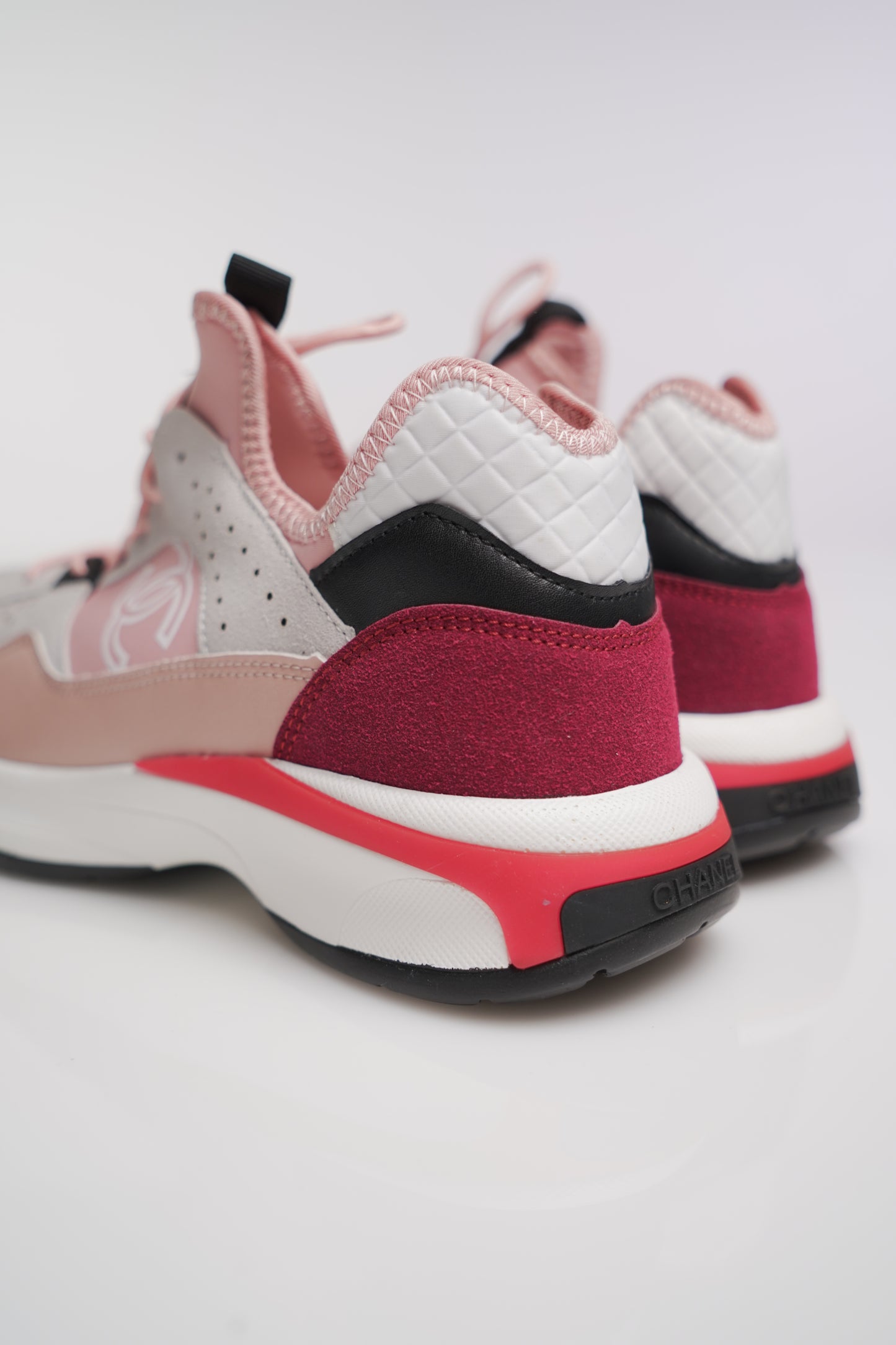 Chanel Nylon Lambskin Suede Calfskin CC Sneakers Pink