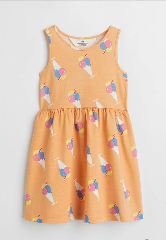 Patterned Orange Ice Cream Summer Dress