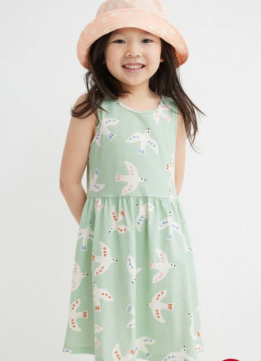 Girl's H&M Cotton Dress 6-7 Butterfly Summer Tank Green New w/ Tag Sleeveless