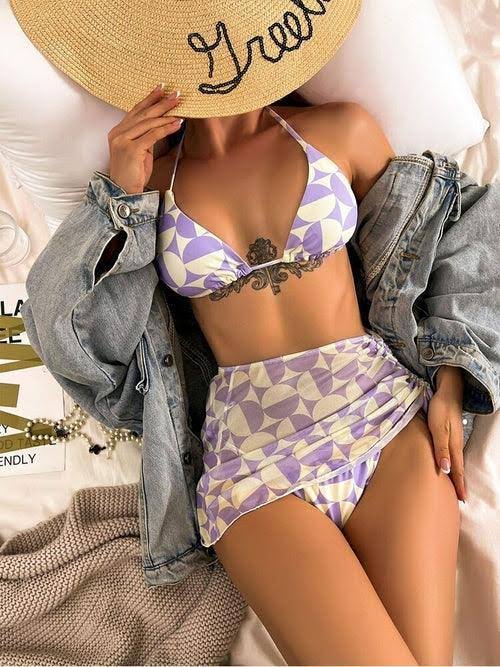 Bikini With Skirt Halter Printed Brazilian - BEAUTY BAR